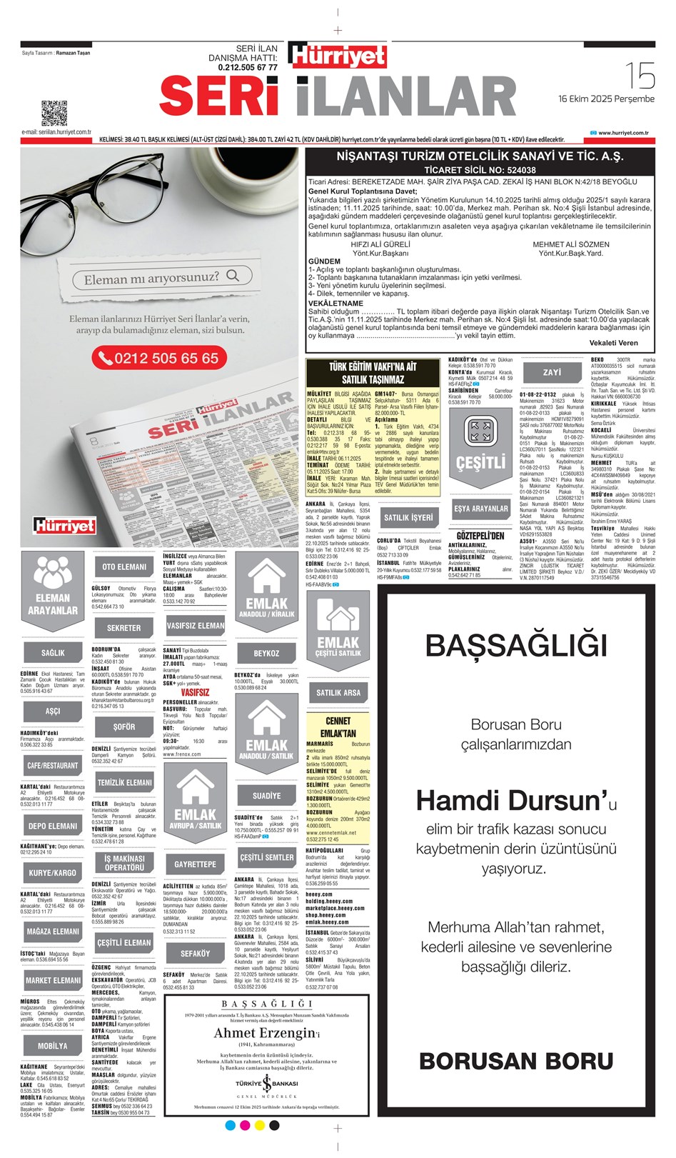 16 Ekim 2025 Vefat İlanları