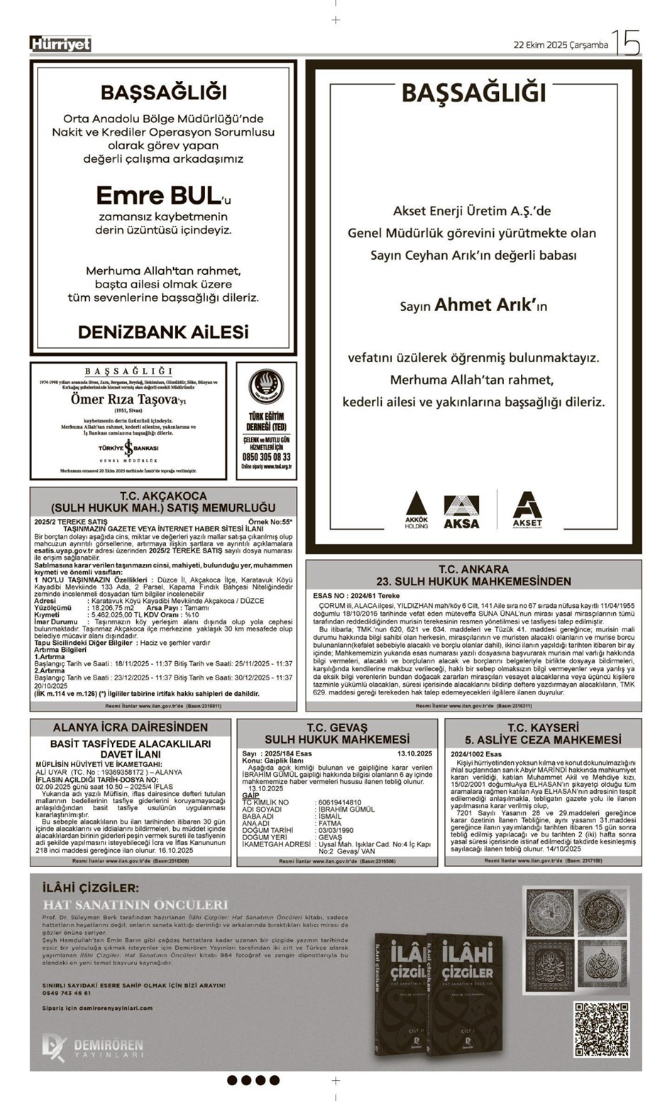 22 Ekim 2025 Vefat İlanları