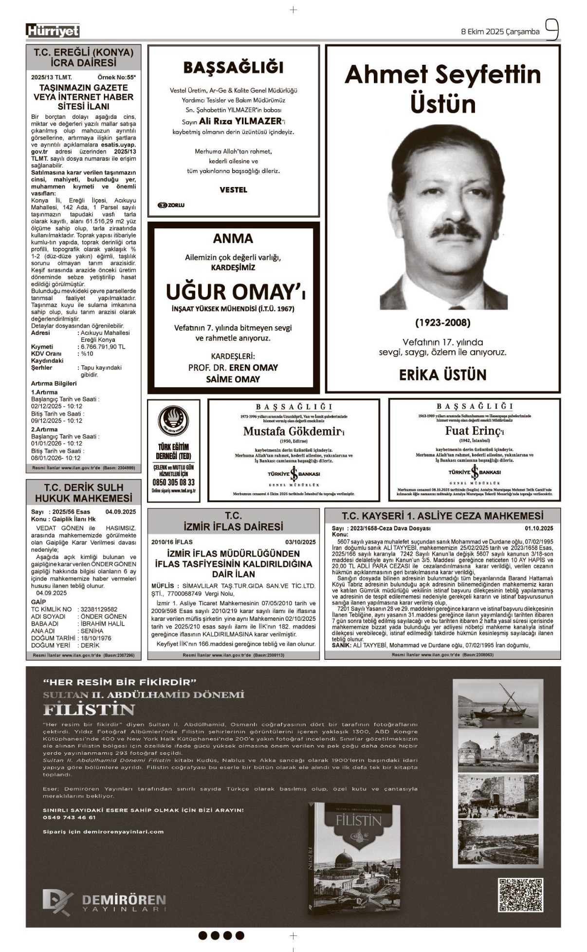 08 Ekim 2025 Vefat İlanları