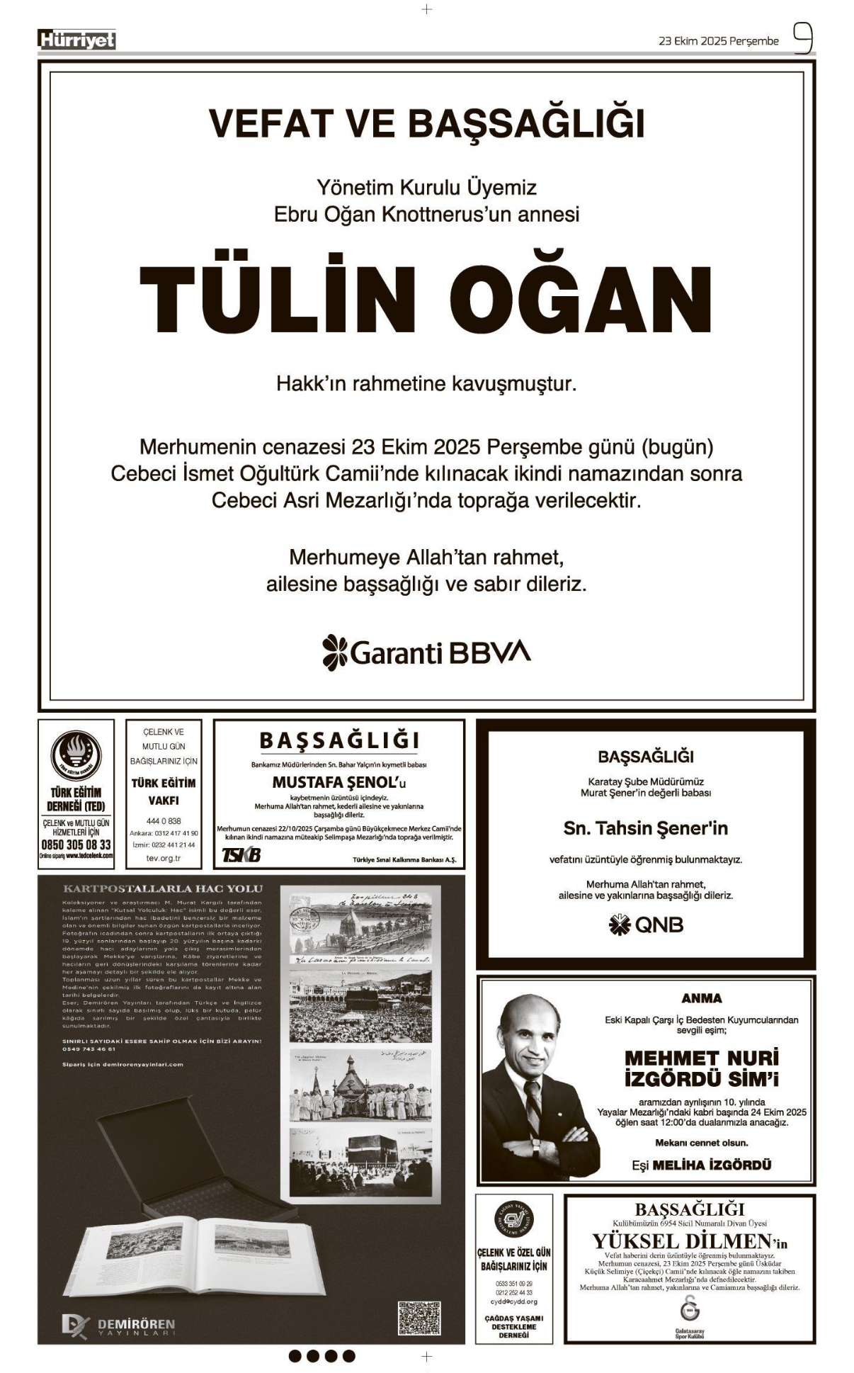 23 Ekim 2025 Vefat İlanları