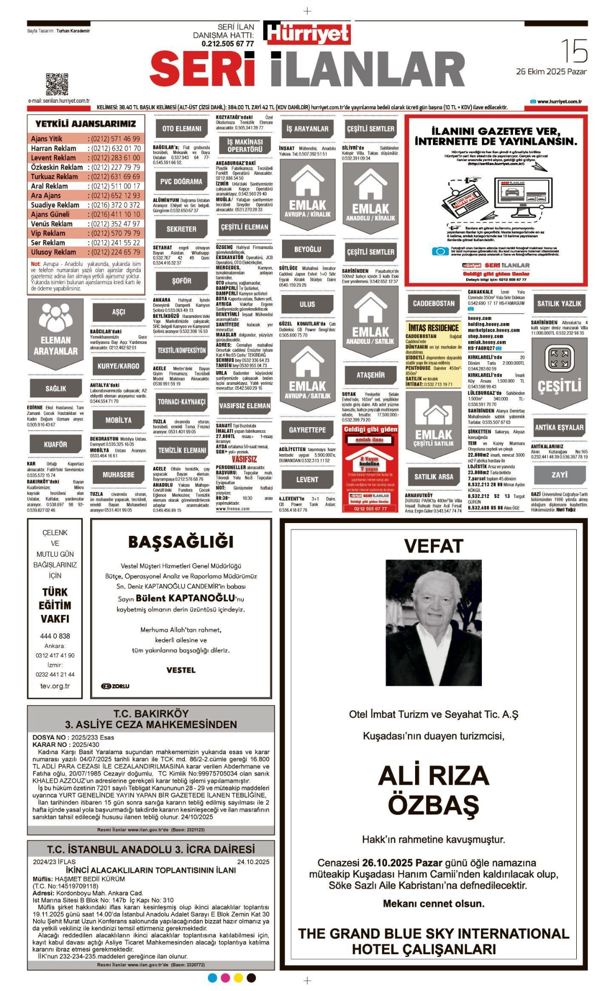 26 Ekim 2025 Vefat İlanları