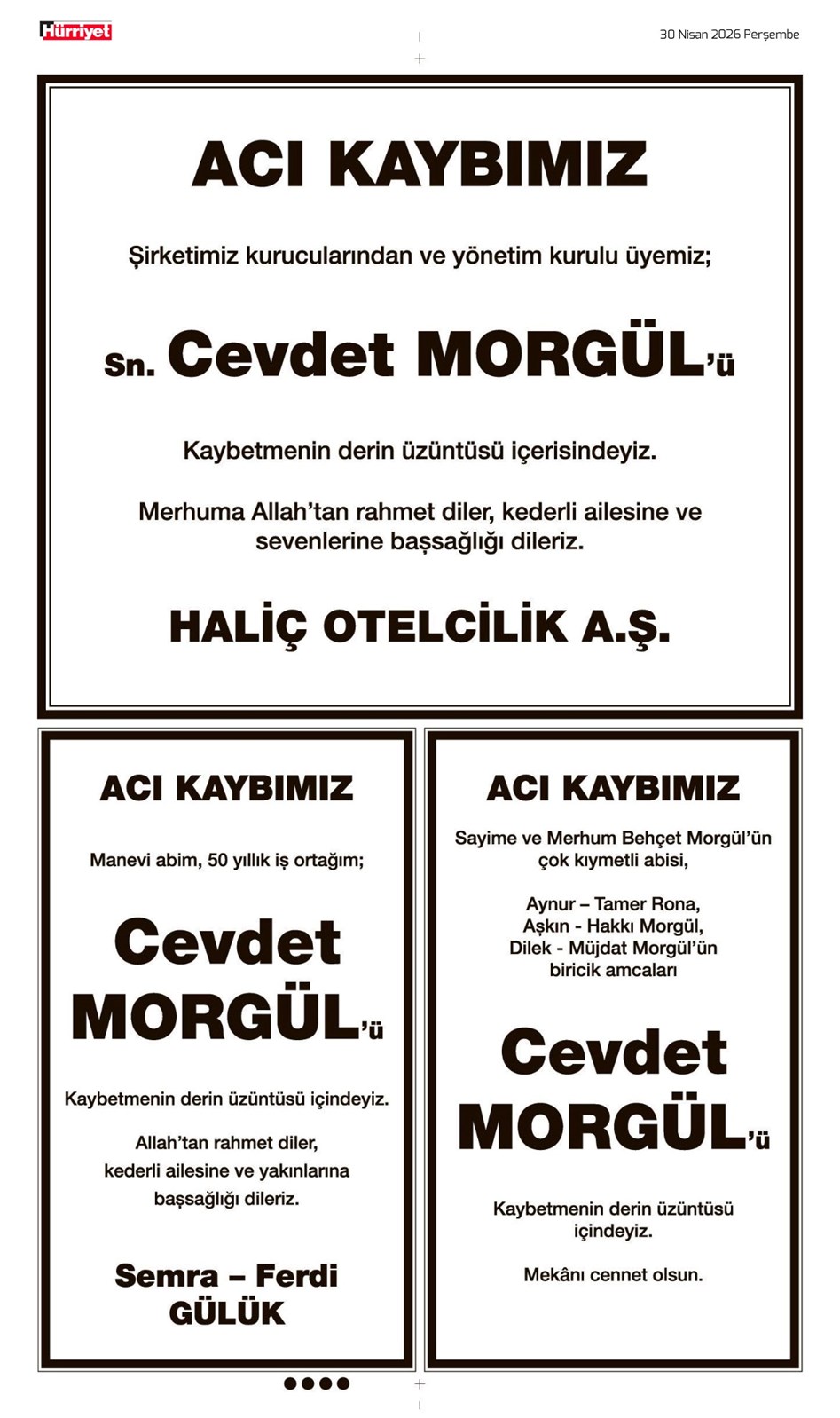 30 Nisan 2026 Vefat İlanları