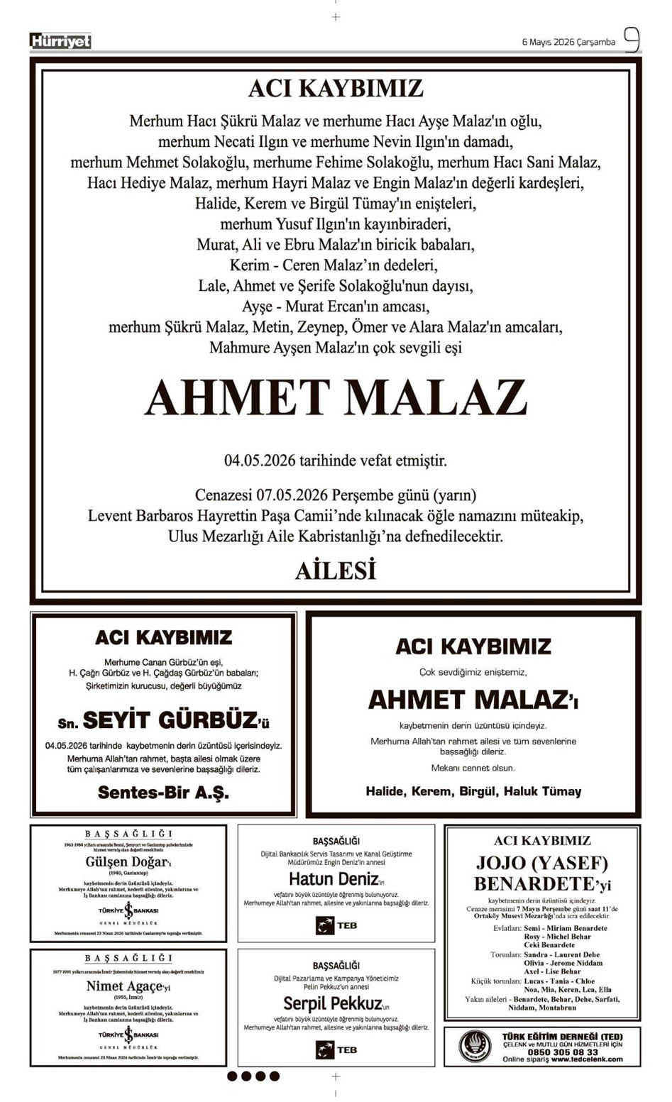 06 Mayıs 2026 Vefat İlanları